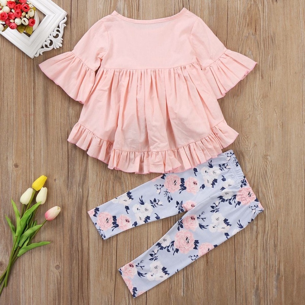 2pc. Ruffle Top w/ Floral Pants Set - Picture 2 of 3